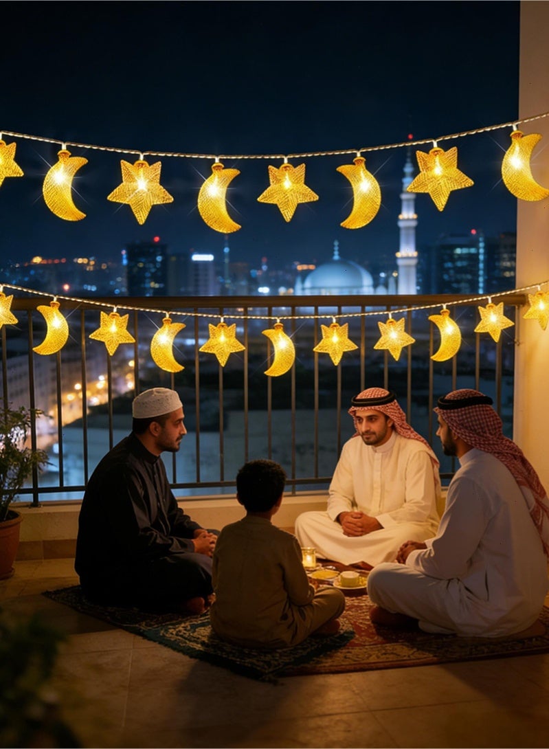 أضواء رمضان LED من 3M، أضواء شبكية على شكل نجمة وهلال، زينة رمضان للديكور الداخلي والخارجي لعيد الفطر، تعمل بالبطارية - Image 3